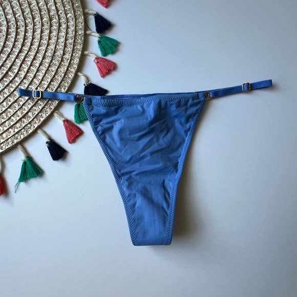 Victoria's Secret Love Cloud Adjustable String Thong Blue Bonnet Small NEW - Picture 1 of 3